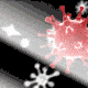 Animation of falling snowflakes mixed with falling coronavirus particles
