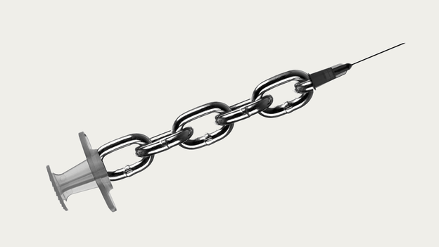 a vaccine syringe with chain links