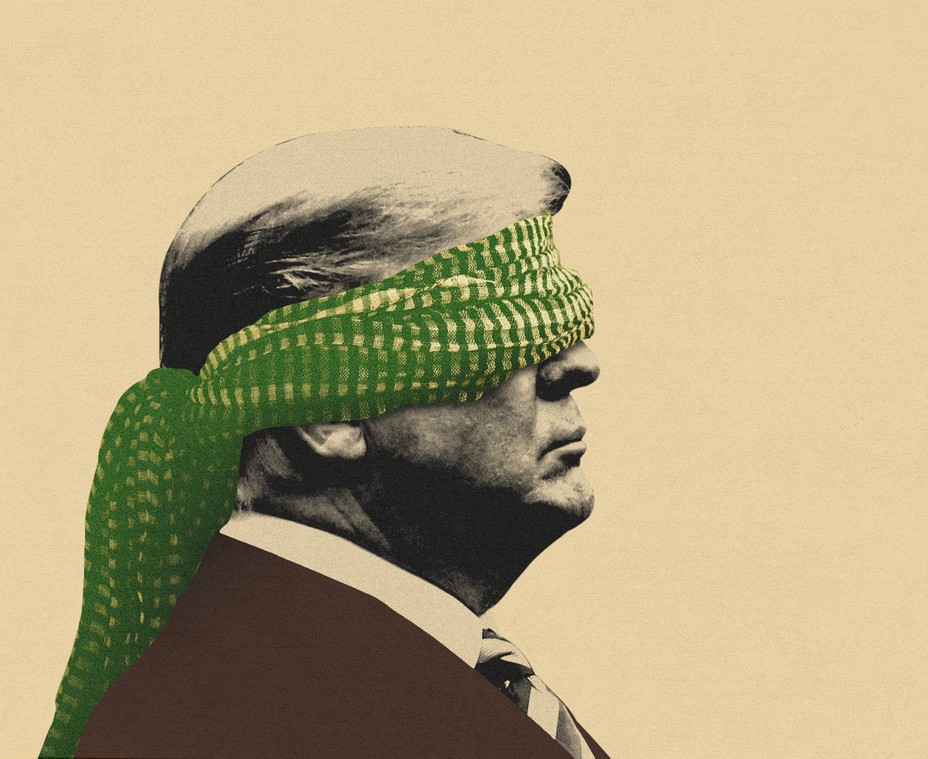 Illustration of Trump in a blindfold