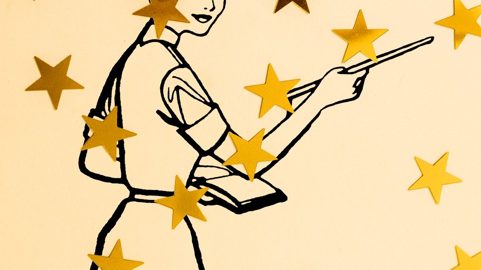 Illustration of a teacher with gold stars