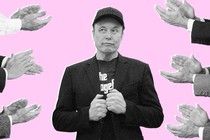 Photo illustration of people applauding Elon Musk