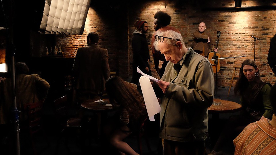 Woody Allen on the set of his TV show, 'Crisis in Six Scenes'
