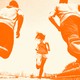 3 people running on a road