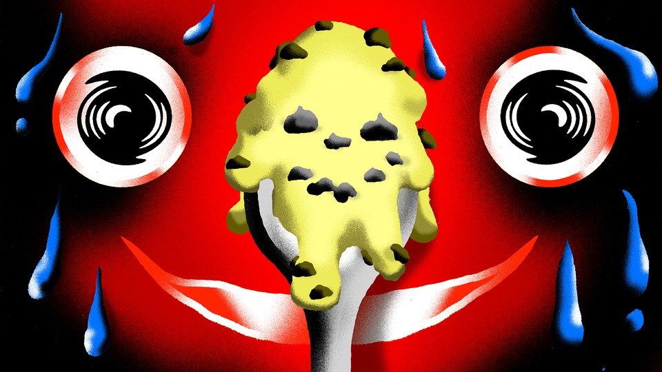 Illustration of a face staring at a spoonful of cookie dough