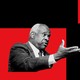 Black-and-white photos of Clarence Thomas and Harlan Crow against a black-and-red background