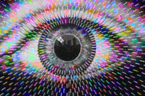 Closeup of an eye with a color pattern overlaid