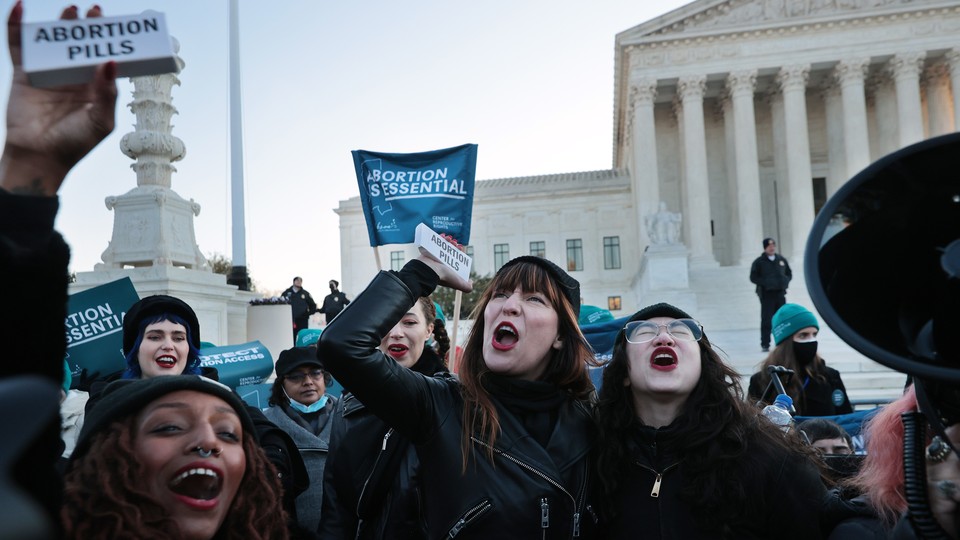 Abortion-rights activists outside the Supreme Court