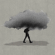 A drawing of a teenager walking beneath a rain cloud.