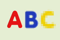 A pixelated A, B, and C