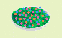A salad with spots of flashing color