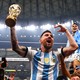 Lionel Messi celebrates his World Cup trophy following Argentina's win