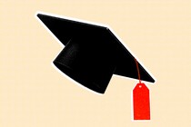 An illustration of a graduation cap with a price tag