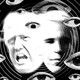 A black and white image of Trump and Epstein's heads adjoined, surrounded by circles and eyes