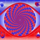 An illustration of an eye made of blue and red ballots