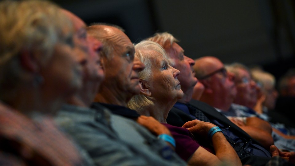 Older voters listen to Boris Johnson speak in June 2019.