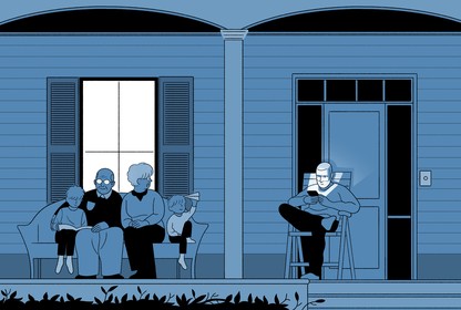 illustration of a family sitting on a porch