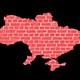 An illustration showing a brick wall outlined by a map of Ukraine