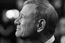 Black and white photo of Chief Justice John Roberts