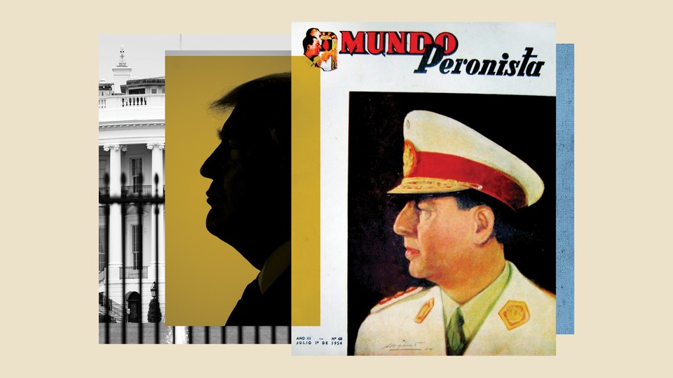 A collage juxtaposing images of Donald Trump and Juan Perón