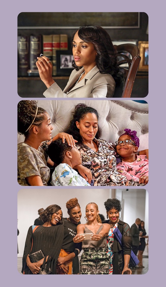 Stills from the shows 'Scandal,' 'Black-ish,' and 'Insecure'
