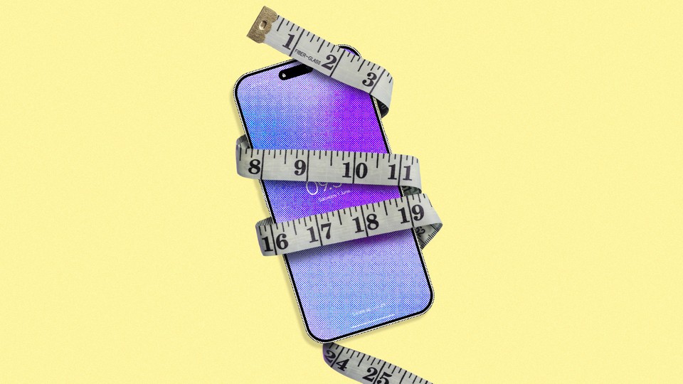 An illustration of a phone wrapped in a measuring tape.