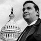 A photo of George Santos in front of the U.S. Capitol