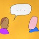 illustration of two people talking with a speech bubble between them that contains an ellipses
