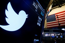 The Twitter logo displayed at the New York Stock Exchange in 2016