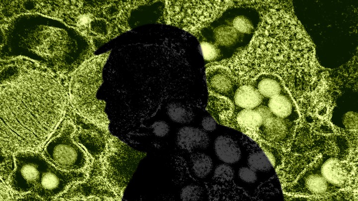 An illustration of Trump and coronavirus.