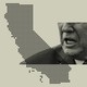 A dotted outline of California and an image of Trump speaking