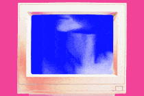 a woman fading into a computer screen