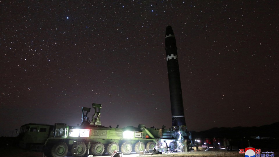 A view of the newly developed intercontinental ballistic rocket Hwasong-15.