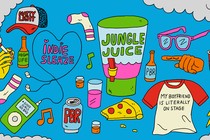 A collage of "indie sleaze" related items, including an iPod, a cigarette, cans of PBR, a Natty Light hat, etc.