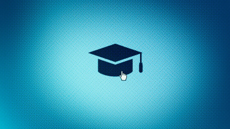 A cursor hovers over a digital image of a graduation cap
