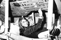 Margaret Hamilton, the lead software designer for the Apollo 11 mission, sits in a mock-up of the Apollo 12 command module.