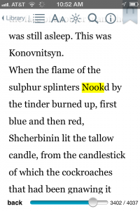 A screenshot of the word "kindle" being replaced by "nook"