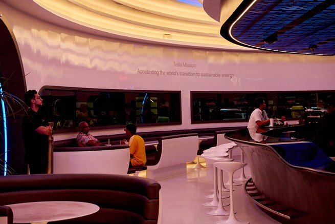 Picture of people inside the Tesla diner
