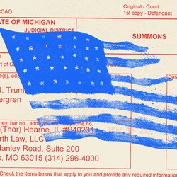 An illustration of an American flag over a State of Michigan court document.