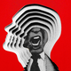An illustration of a silhouette of a man with a screaming mouth at the center of his head