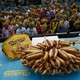 People wearing hot-dog hats attend the Annual Nathan's Hot Dog Eating Contest in 2018 in Coney Island