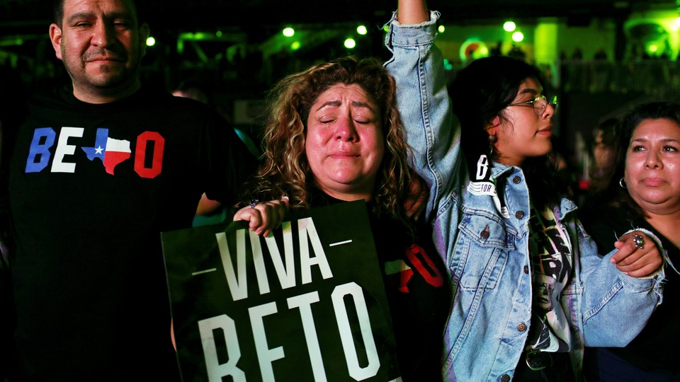 A supporter cries as Beto O'Rourke concedes at his election night party.