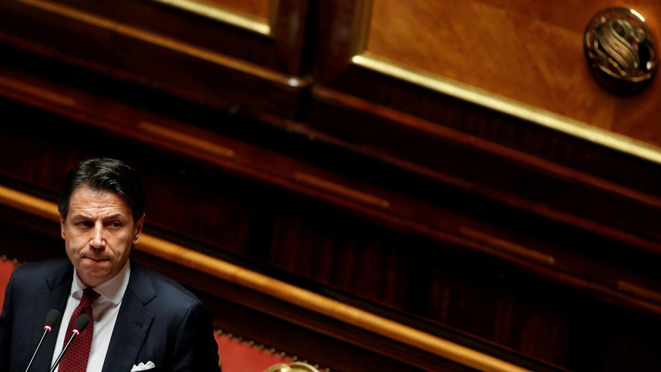 Italian Prime Minister Giuseppe Conte addresses the upper house of parliament.
