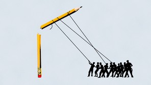 protesters cracking a pencil