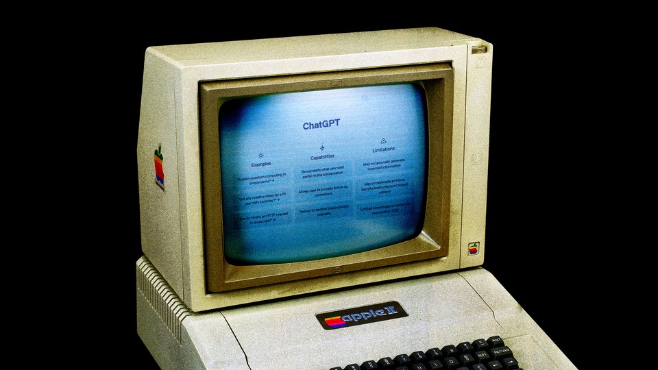 ChatGPT displayed on an old Apple II computer.