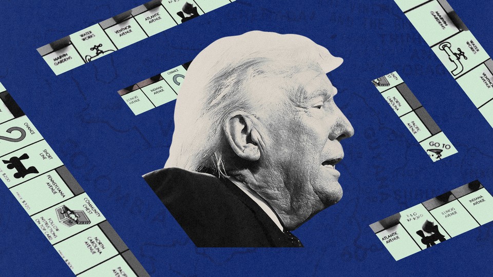 A montage of Trump and a Monopoly board