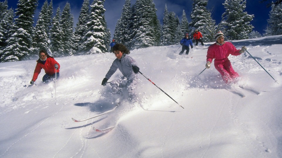 Skiers in action on Brundage Mountain