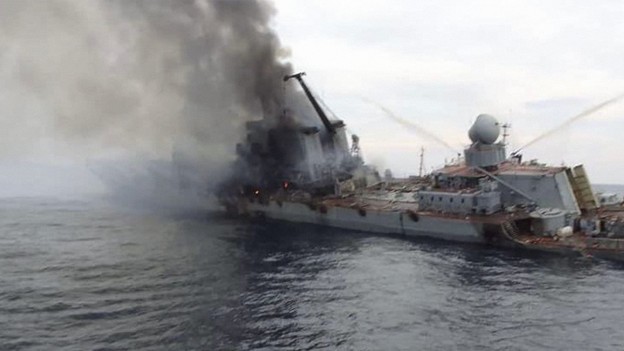 The Moskva after being hit by missiles