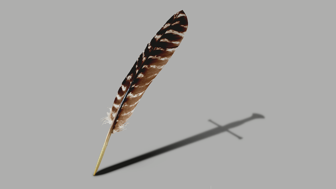 A quill pen casting a shadow in the shape of a sword.