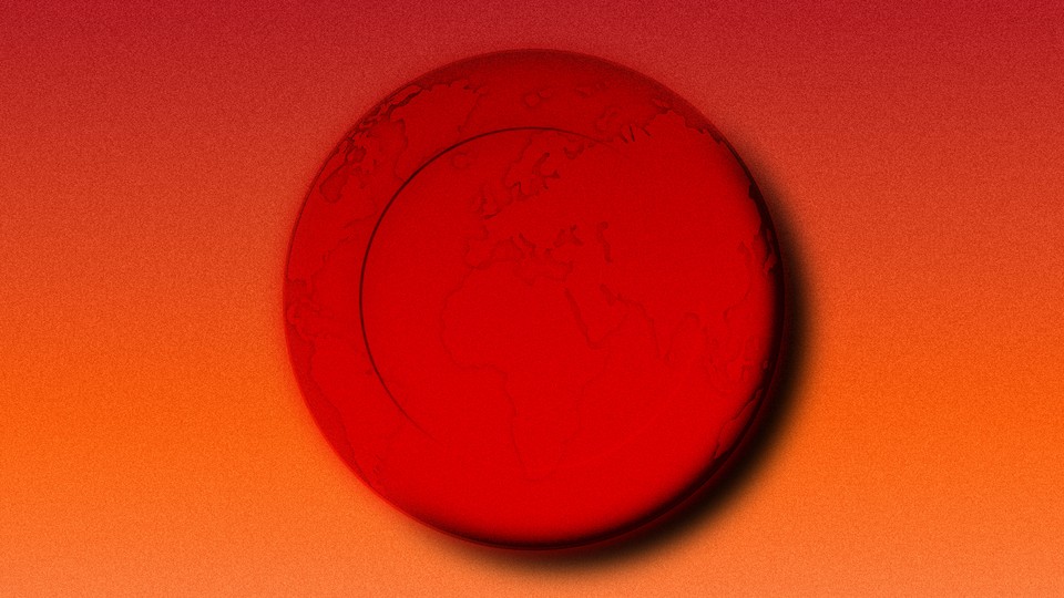 a red planet against an orange background