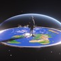 A person standing alone on a flat Earth in space.